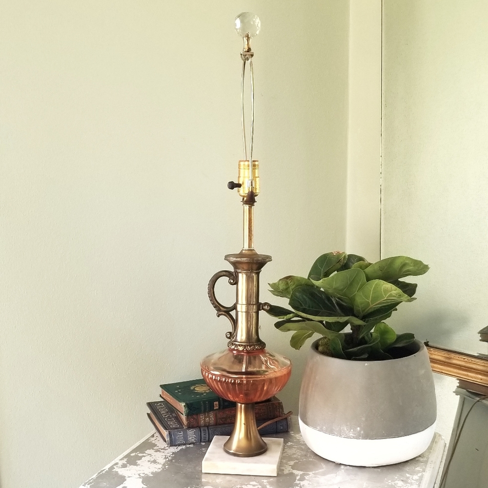SOLD Vintage Pink Glass Antique Style Table Lamp